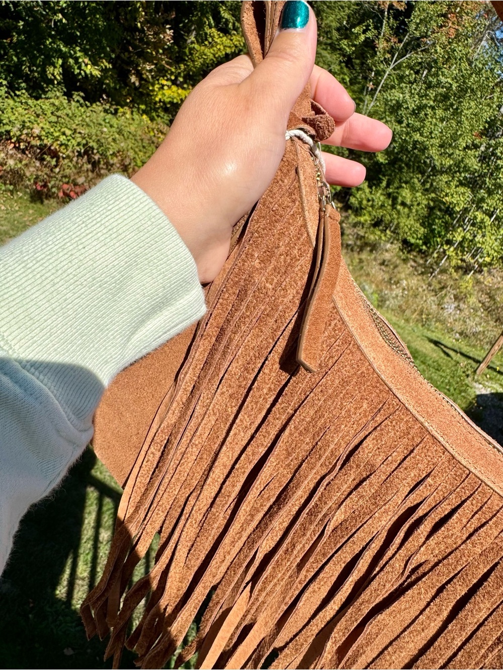 Haute Hippie Fringed Suede Hobo Shoulder Bag in Cognac - Picture 4 of 9
